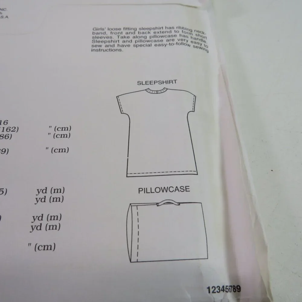 Kwik Sew 2322 sewing pattern sleepshirt, pillowcase EASY UNCUT night